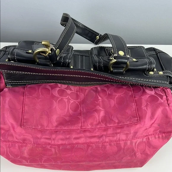 RARE Coach Legacy Collection Black Hot Pink Leather Brass Satchel Shoulder Bag - Picture 14 of 16